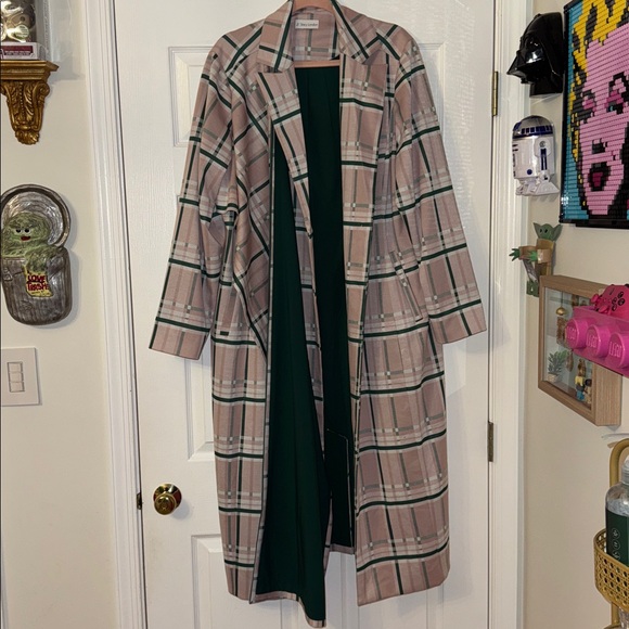 Pink and Green Striped Trench Coat with throw - Picture 3 of 7